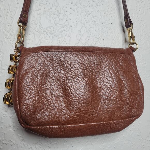 Juicy Couture Leather Brown Fold Over Clutch Crossbody Adjustable Strap w/ Charm - Picture 14 of 16